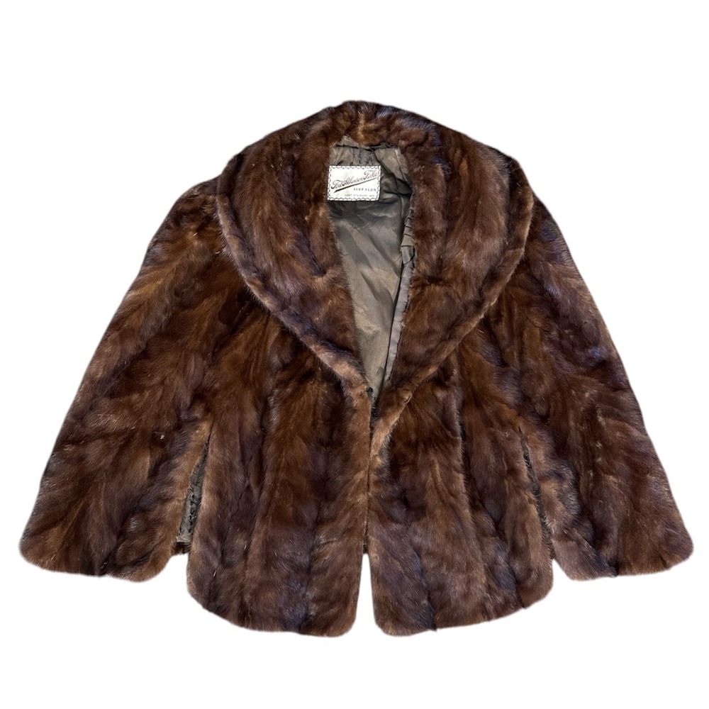 Vintage 1950s 1960s Dark Brown Real Mink Fur Stole Party Winter Coat 21" Long